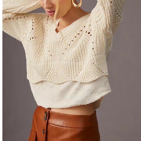 By Anthropologie Twofer Layered Sweater Ivory - Small - Picture 2 of 10